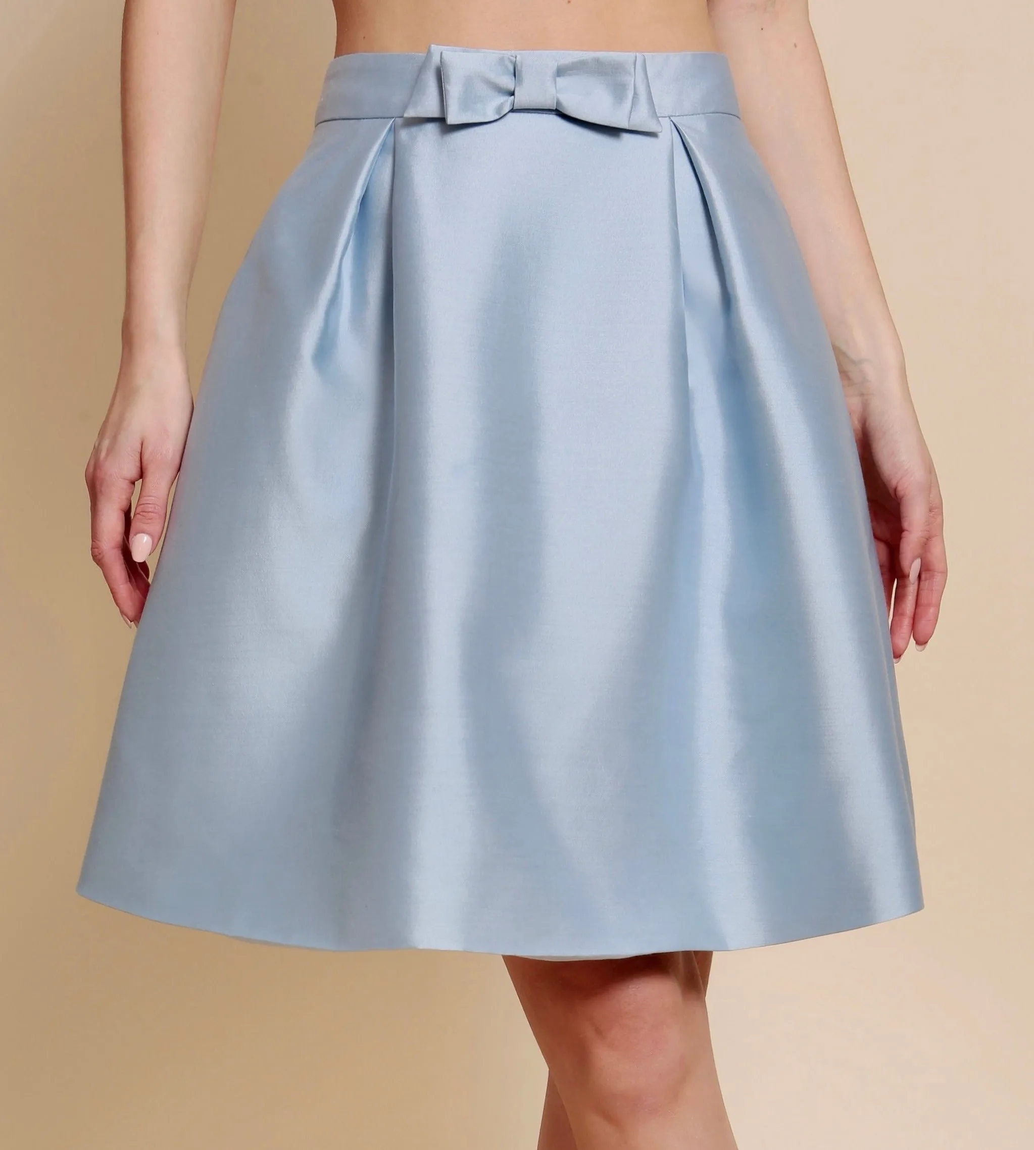 'Sophia' Silk and Wool Skirt with Bow in Blu