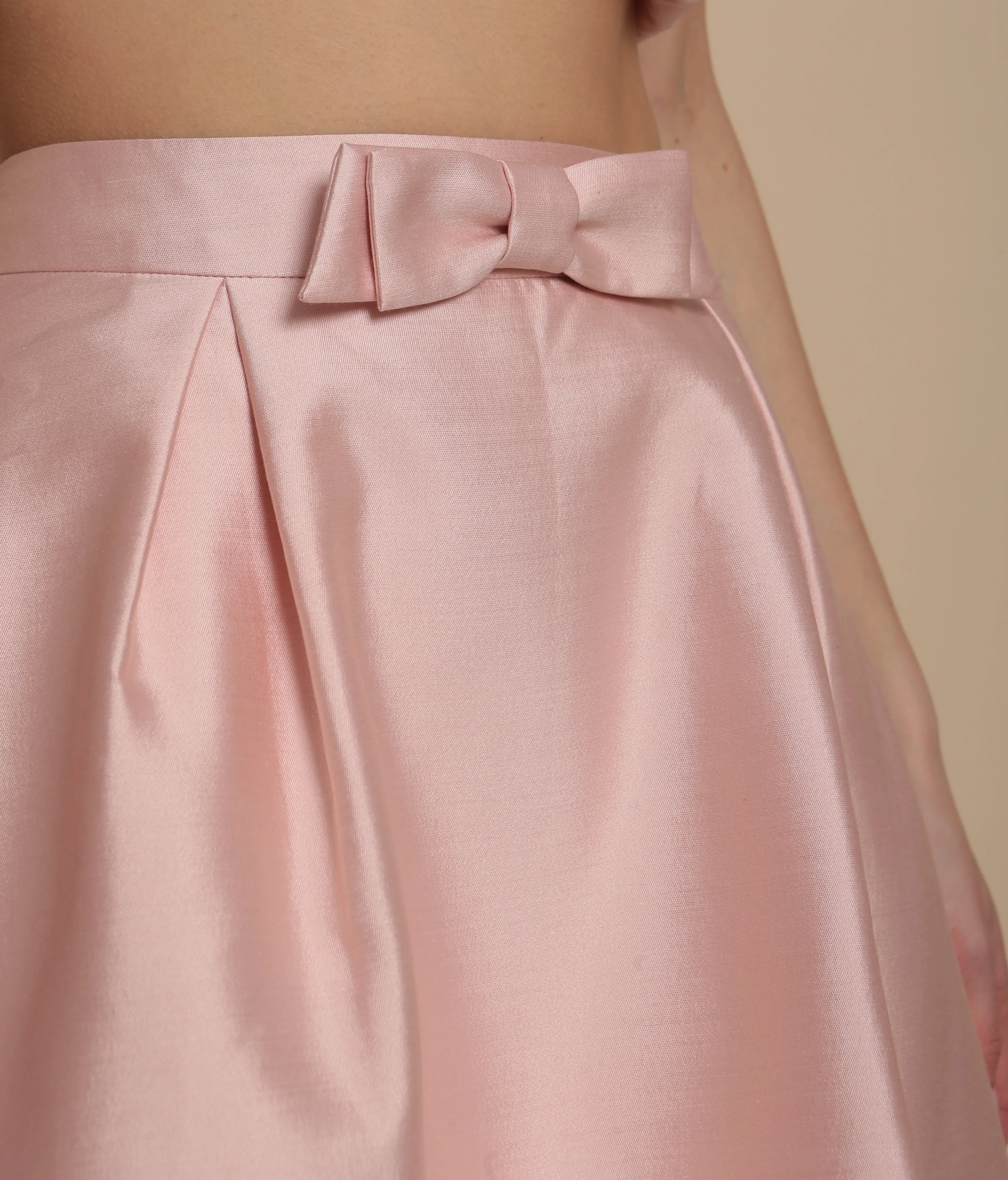 'Sophia' Silk and Wool Skirt with Bow in Rosa