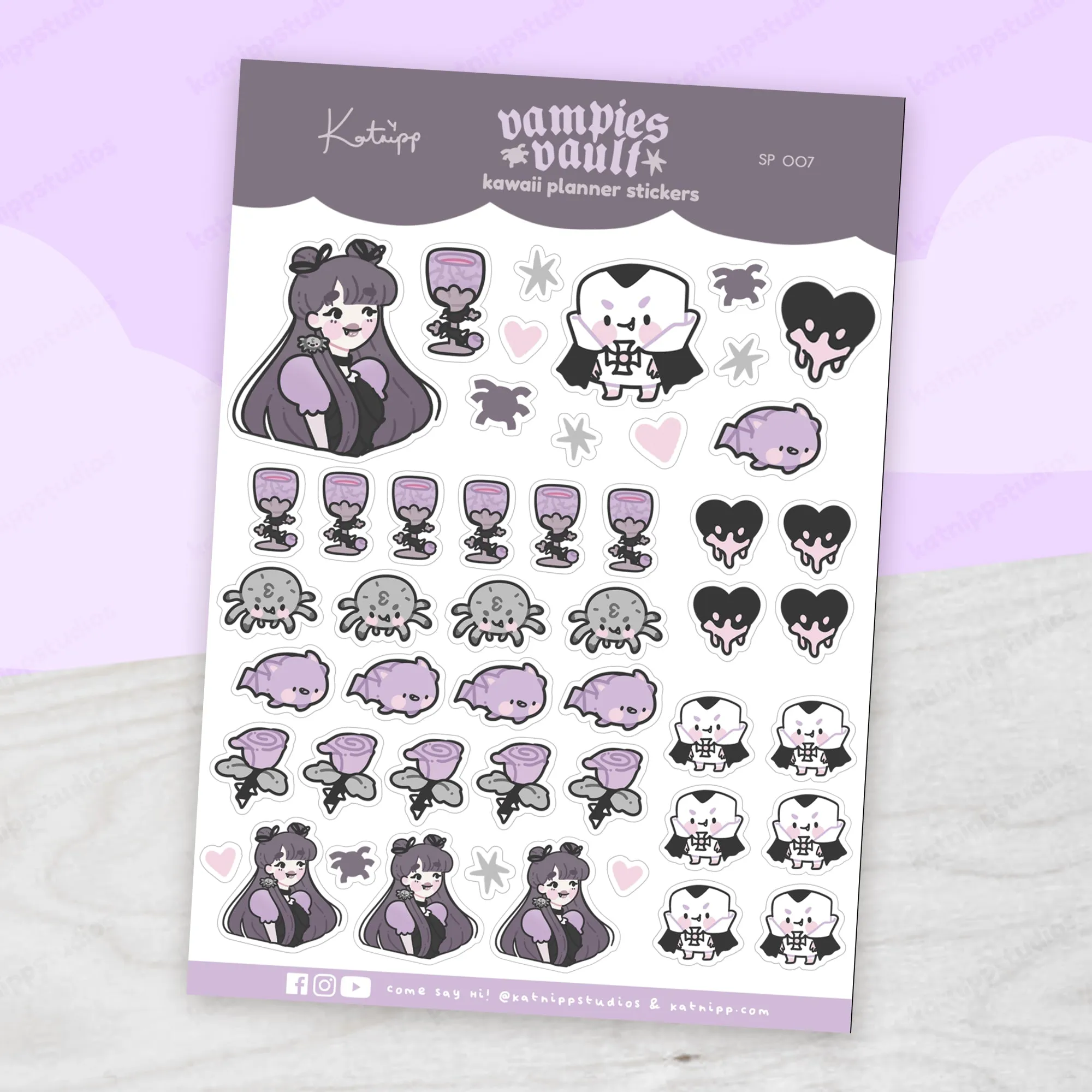 Spooky Halloween Sticker Sheet – Violet the Vampire & Kawaii Characters - Gothic Stationery Stickers - SP 007
