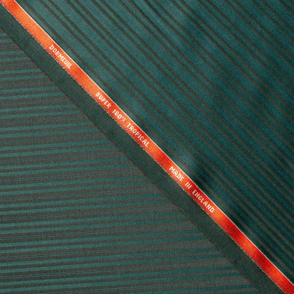 Stripe Jacquard Bottle Green Super 160s Tropical Wool
