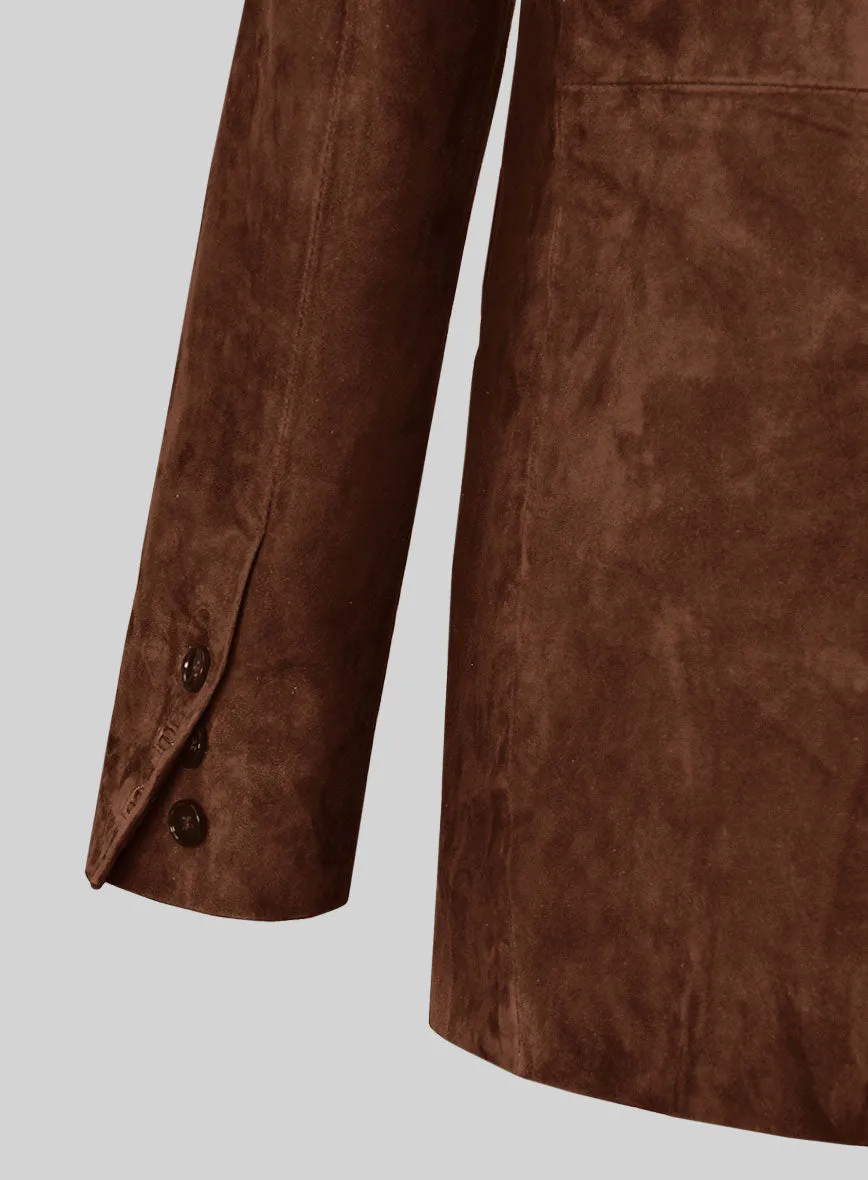 Tan Brown Suede Double Breasted Leather Blazer