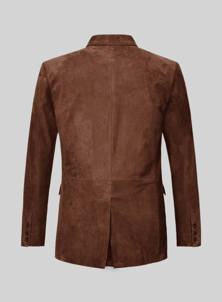 Tan Brown Suede Double Breasted Leather Blazer