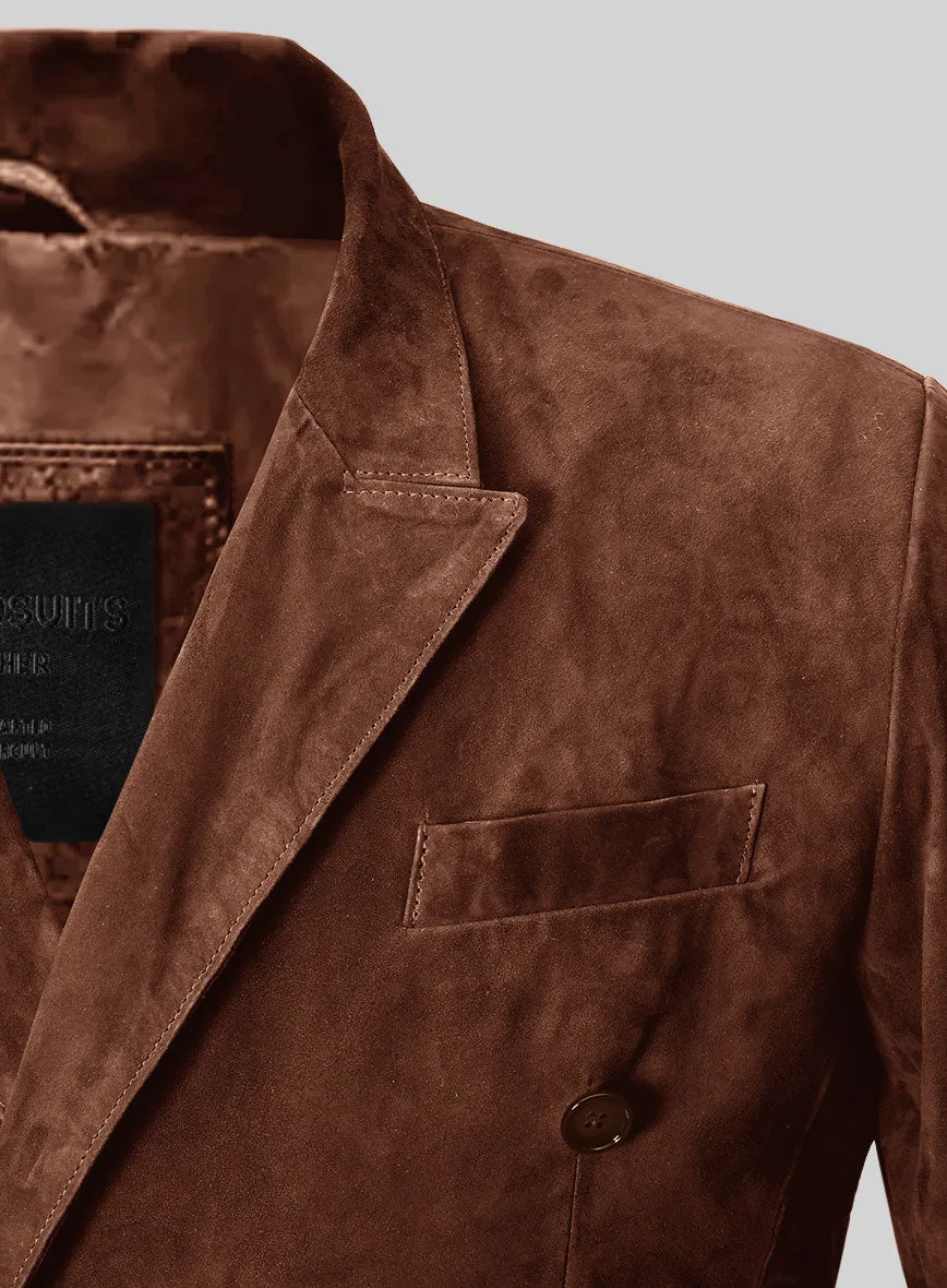 Tan Brown Suede Double Breasted Leather Blazer
