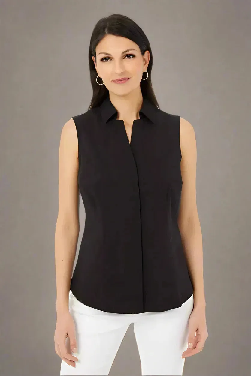 Taylor No Iron Stretch Sleeveless Shirt in Black by Foxcroft