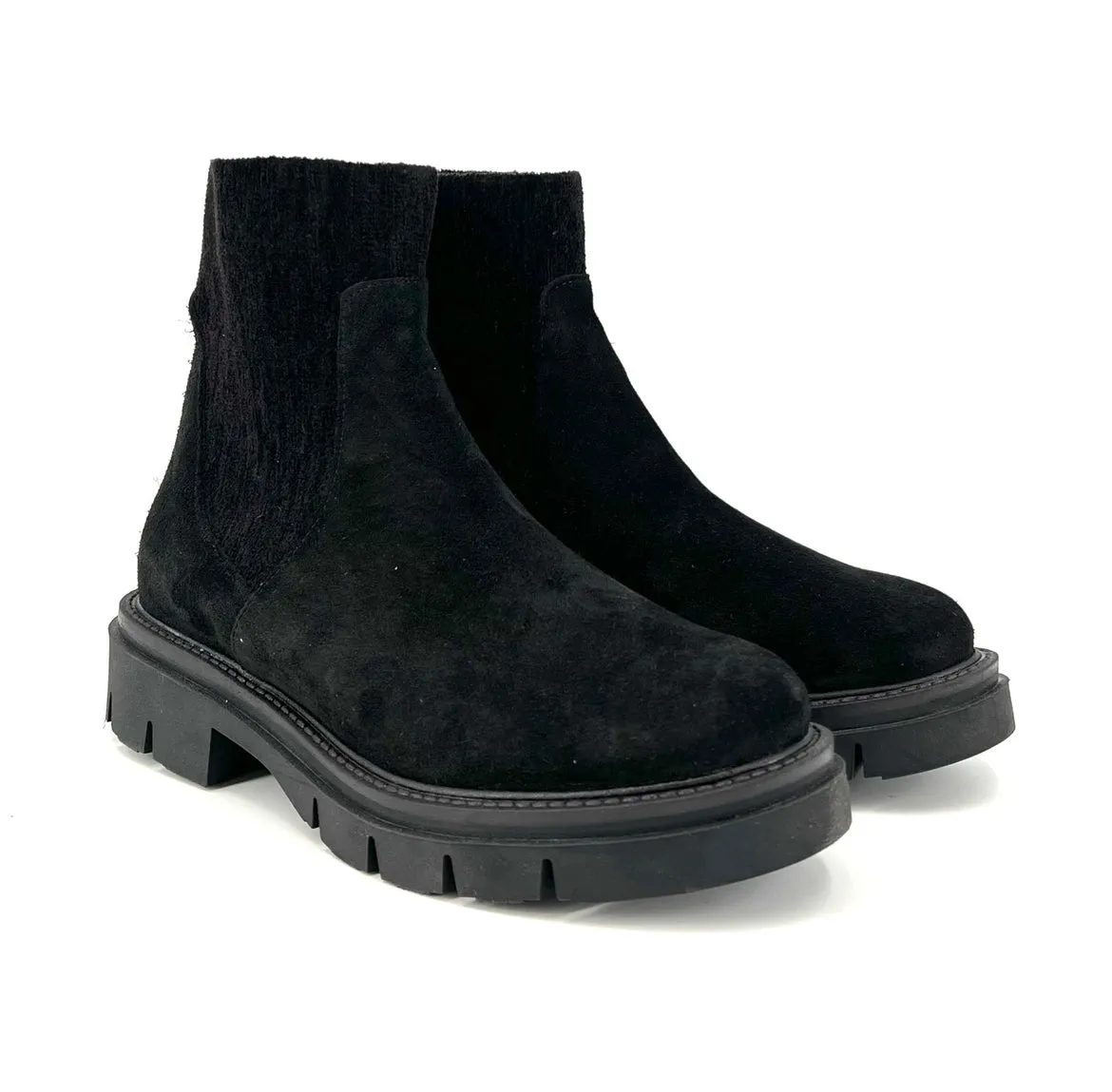 The Bootie with Chenille Knit Elastic Upper in Black