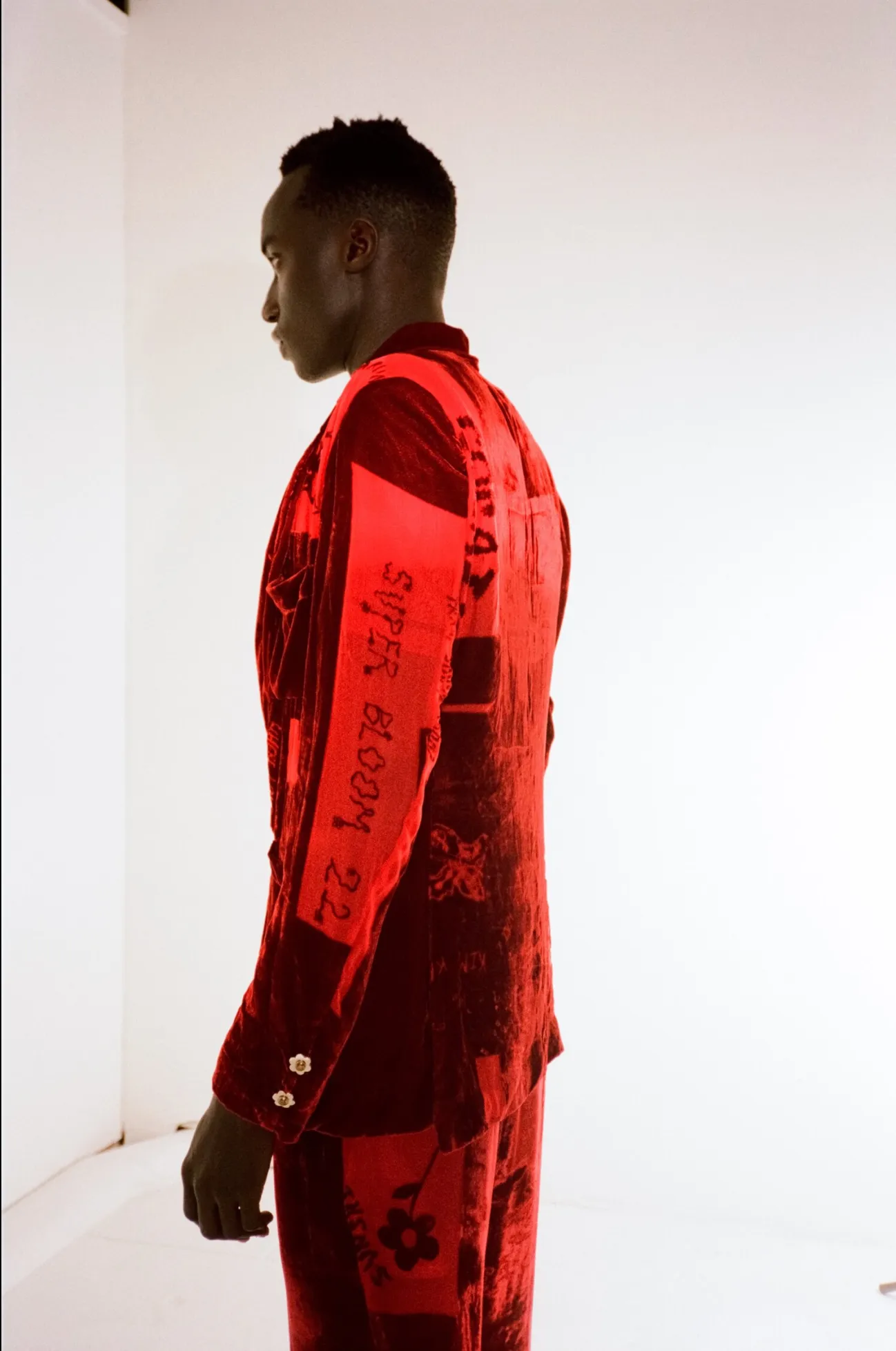 Uminori Atelier X RAMP TRAMP TRAMP STAMP Red Velvet Blazer and Pant Set (For Hire)