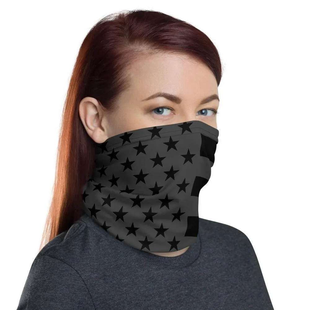 US American Flag Patriotic rustic vintage distressed print Face cover, America Washable Reusable Mask Stars black grey neck gaiter men women - USA shipping