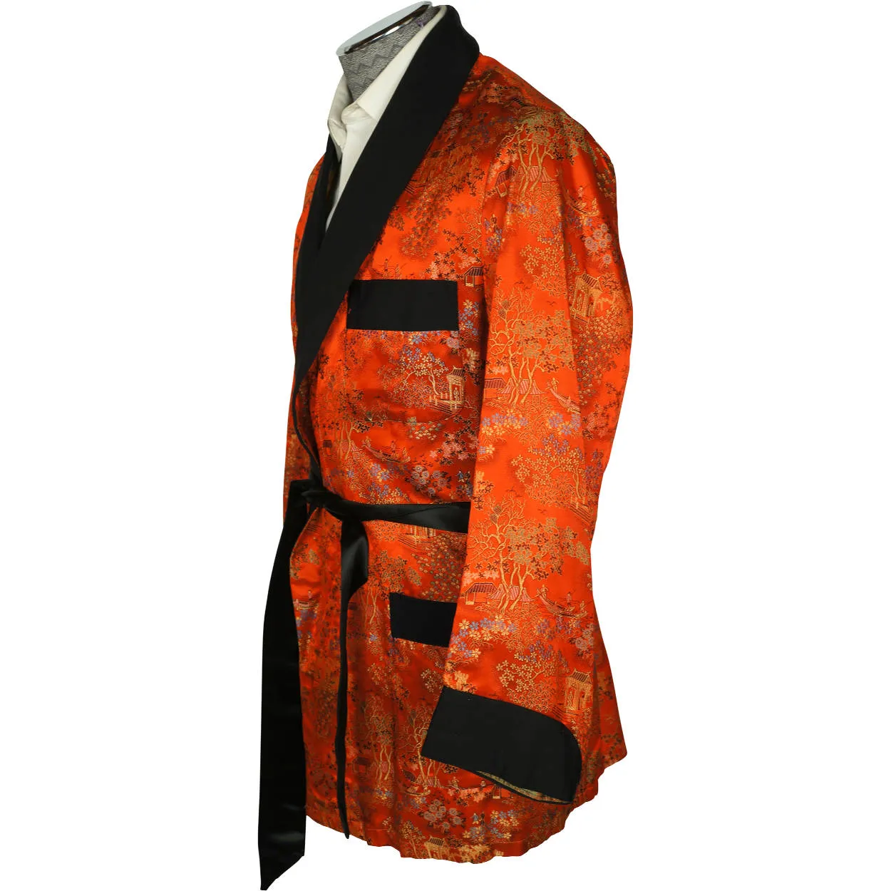Vintage 1960s Mens Smoking Jacket Red Satin Short Lounging Robe By Majestic Sml