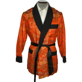 Vintage 1960s Mens Smoking Jacket Red Satin Short Lounging Robe By Majestic Sml