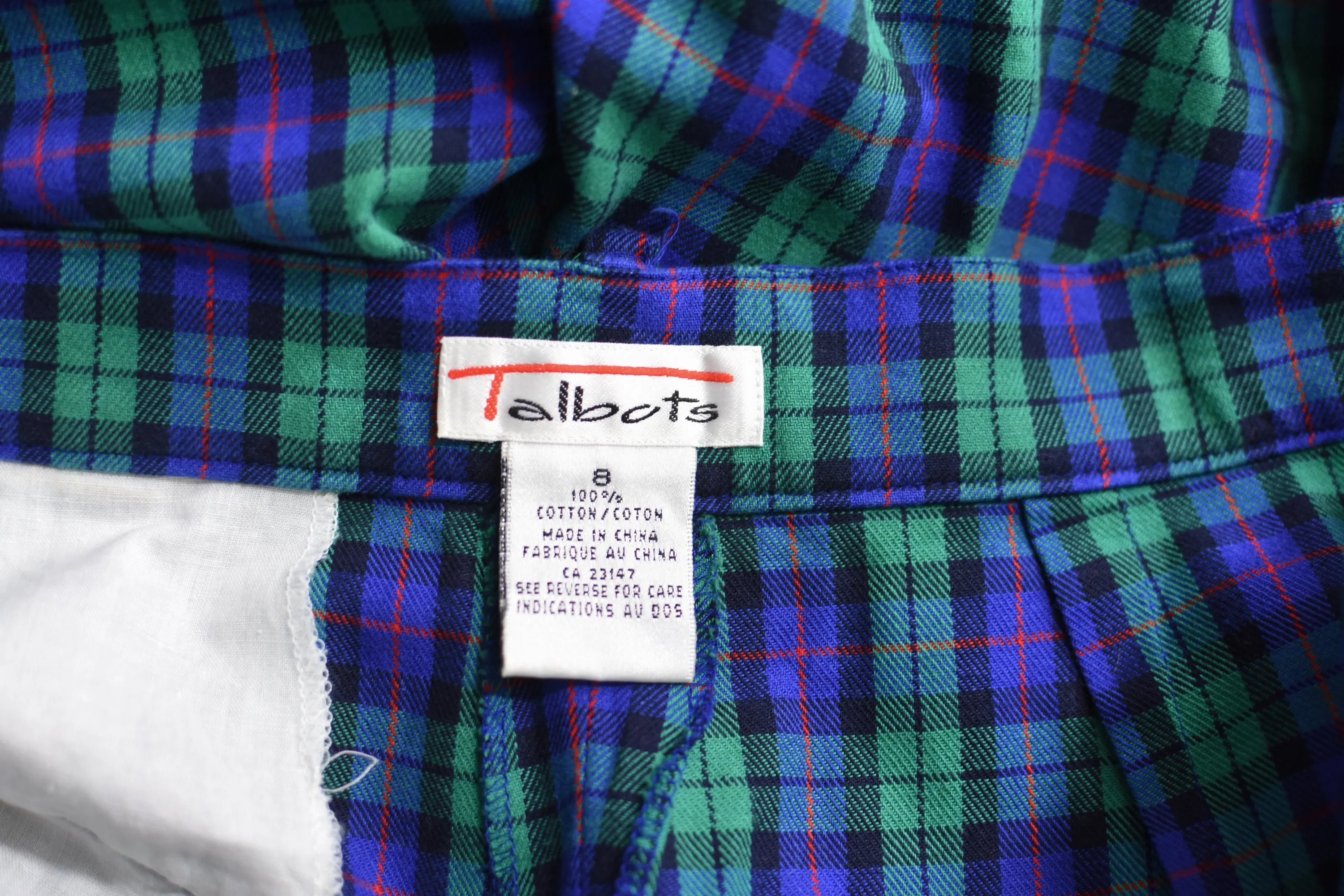 Vintage Talbots Blue Pleated Plaid Bermudas, Women's Size 8, 28" Waist