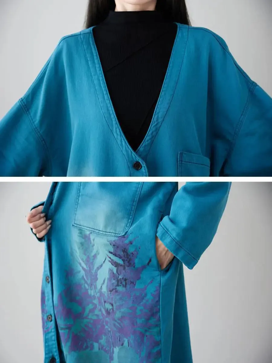 Women Flower Print Long Coat