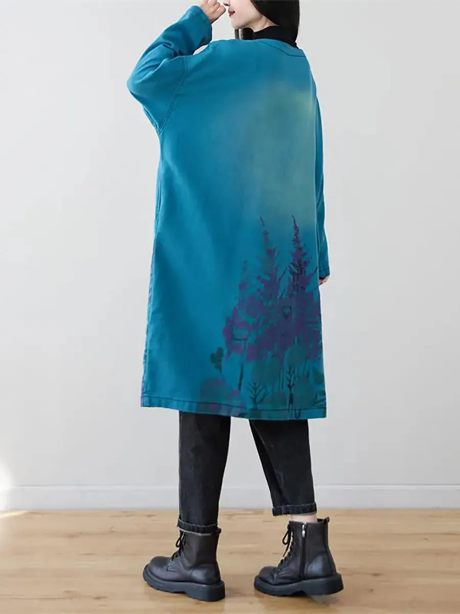 Women Flower Print Long Coat