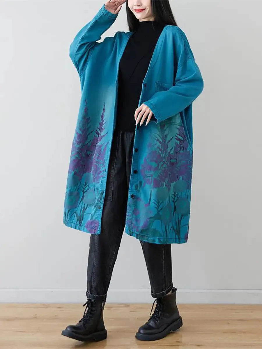 Women Flower Print Long Coat