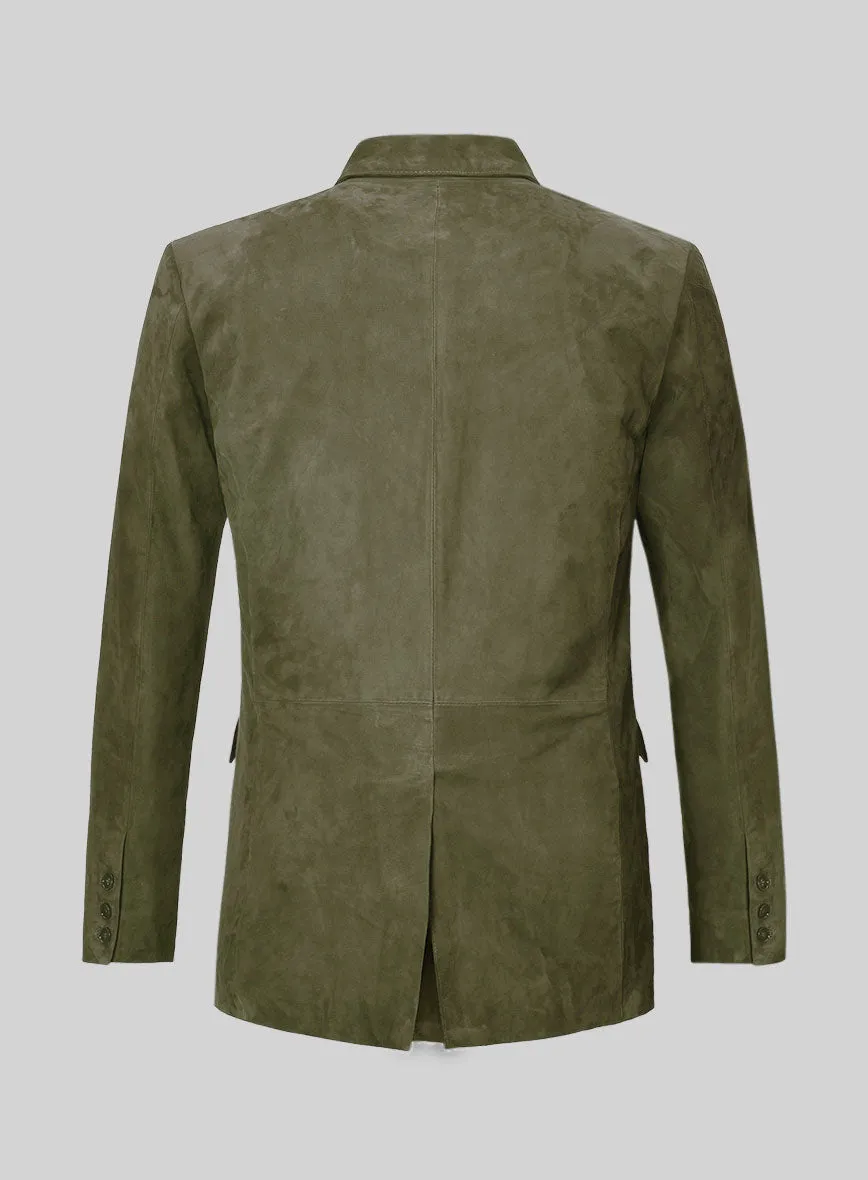 Woodland Green Suede Double Breasted Leather Blazer
