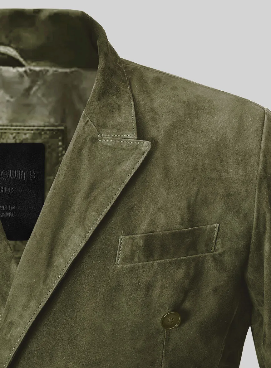 Woodland Green Suede Double Breasted Leather Blazer